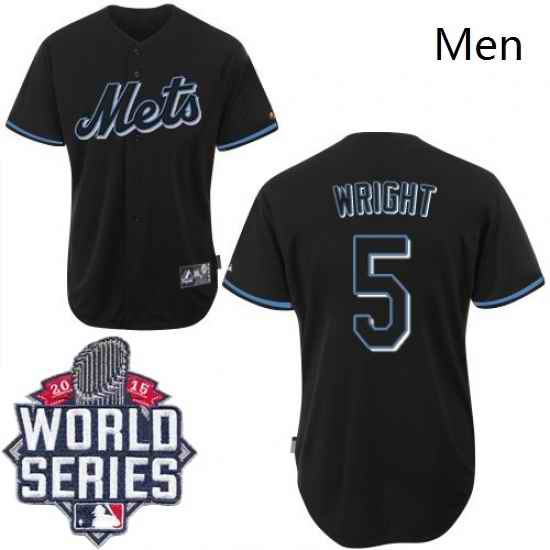 Mens Majestic New York Mets 5 David Wright Replica Black Fashion 2015 World Series MLB Jersey